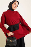Wide Sleeve Slit Detail Tunic in Burgundy