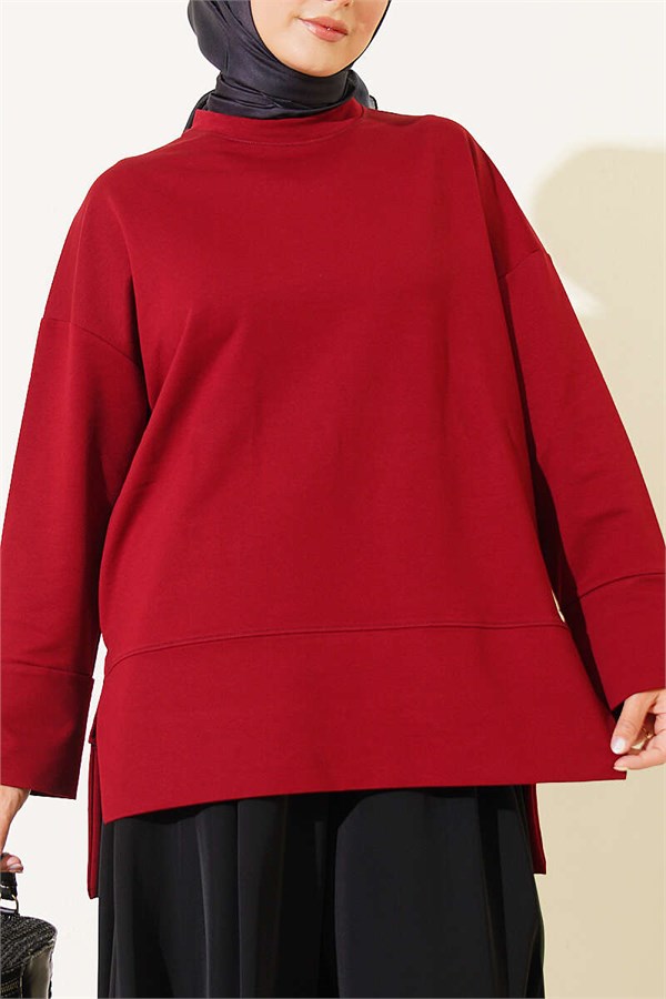 Wide Sleeve Slit Detail Tunic in Burgundy