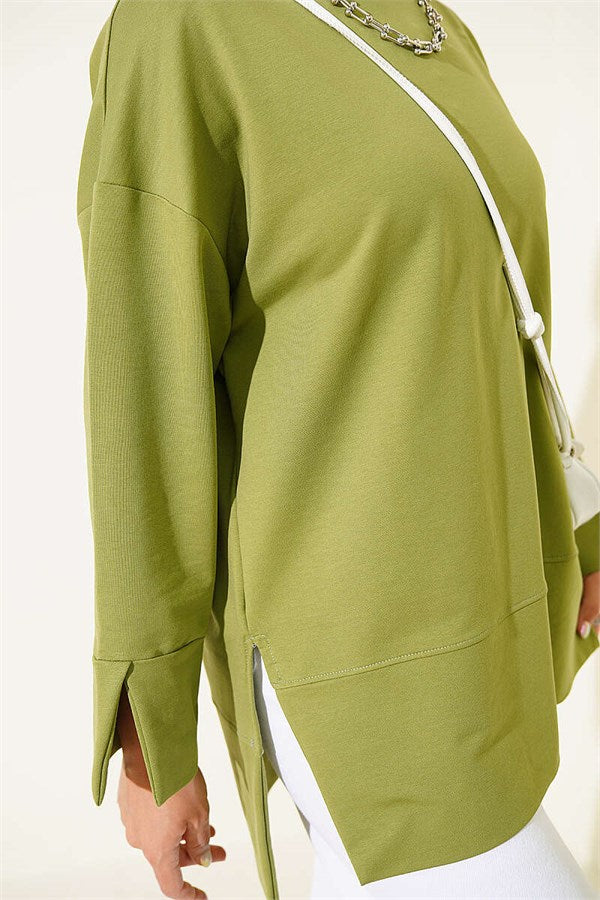 Wide Sleeve Slit Detail Tunic in Light Green
