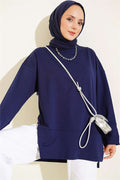 Wide Sleeve Slit Detail Tunic Navy Blue