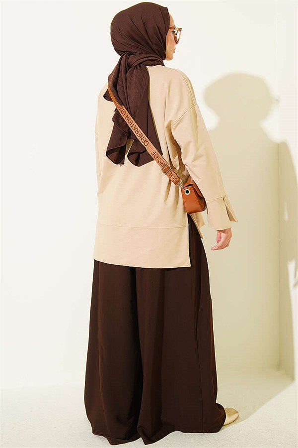 Wide Sleeve Slit Detail Tunic Latte