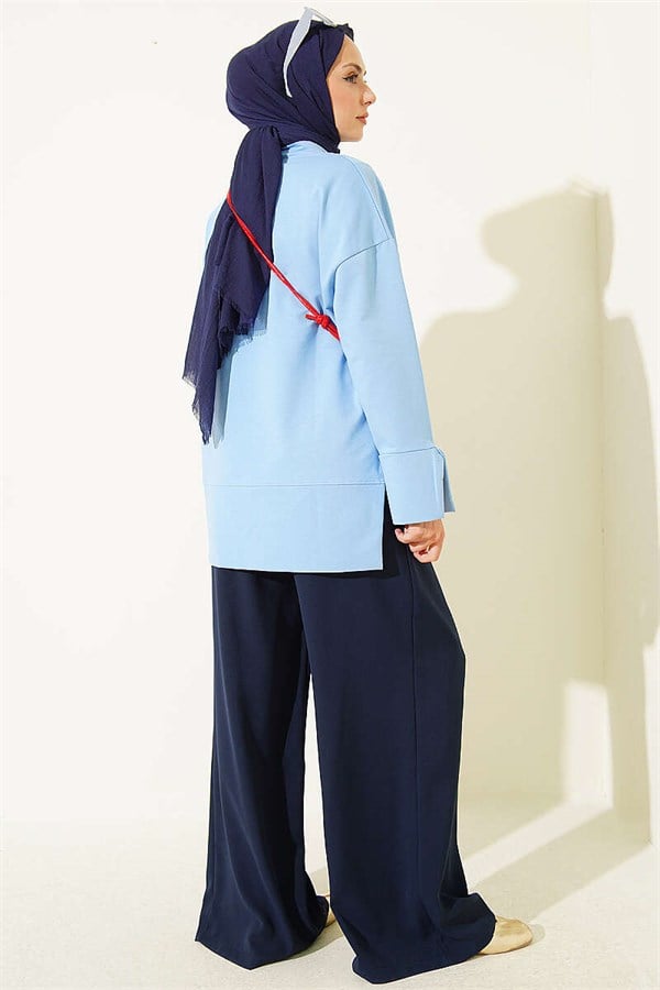 Wide Sleeve Slit Detail Tunic Blue
