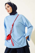Wide Sleeve Slit Detail Tunic Blue