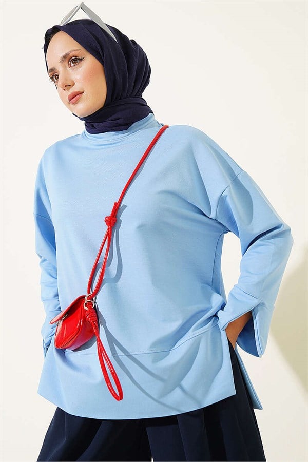 Wide Sleeve Slit Detail Tunic Blue