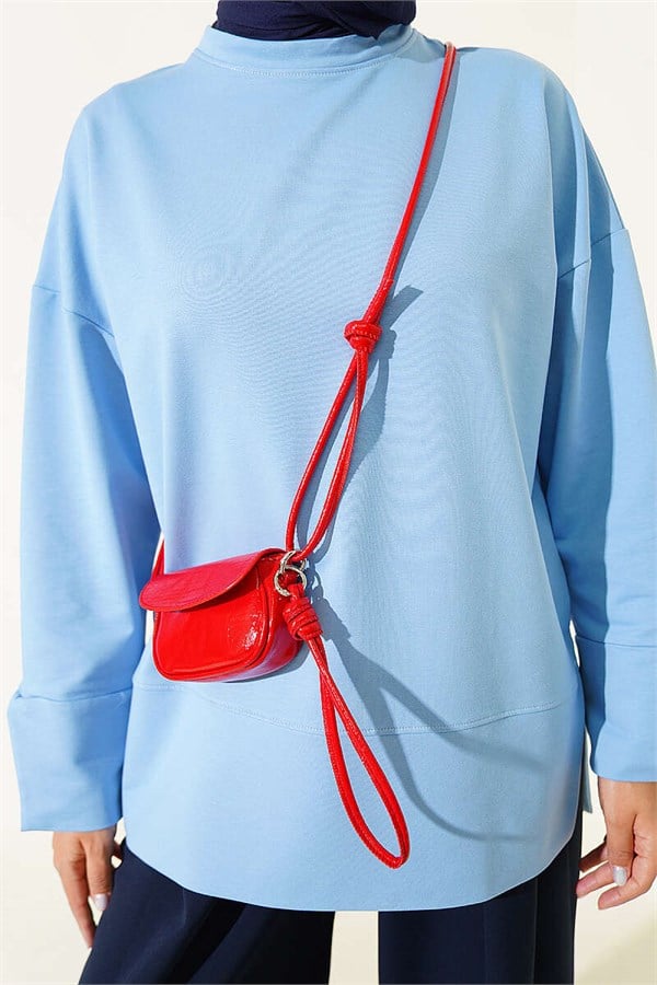 Wide Sleeve Slit Detail Tunic Blue