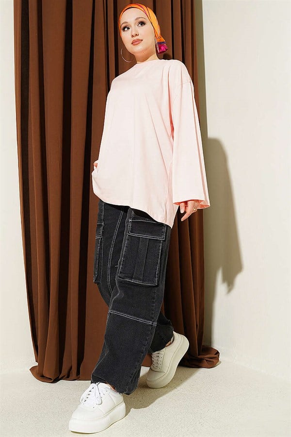 Wide-Sleeved Basic Tunic Salmon
