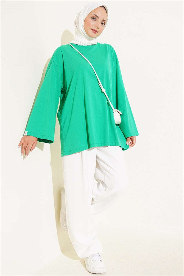 Wide-Sleeved Basic Tunic Green