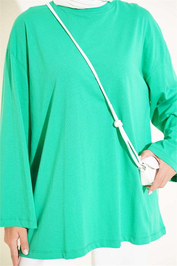 Wide-Sleeved Basic Tunic Green