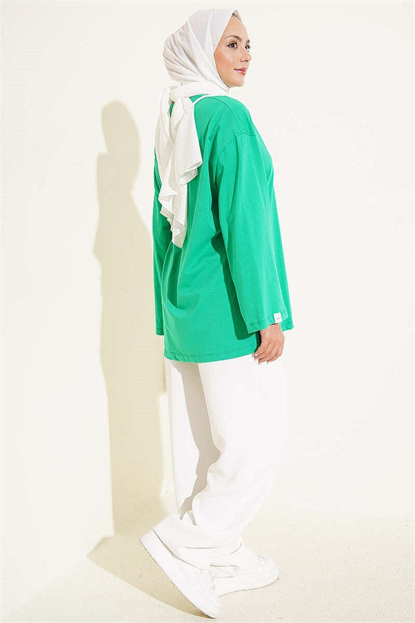 Wide-Sleeved Basic Tunic Green