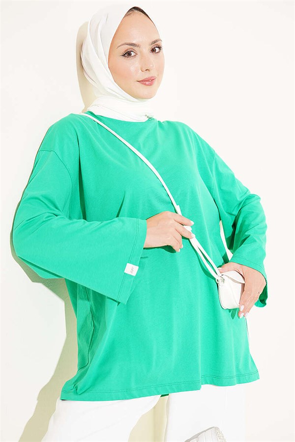 Wide-Sleeved Basic Tunic Green