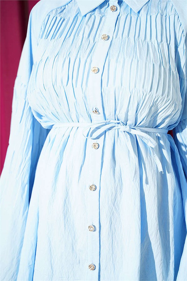 Wide-Sleeved Gathered Two-Piece Set, Blue