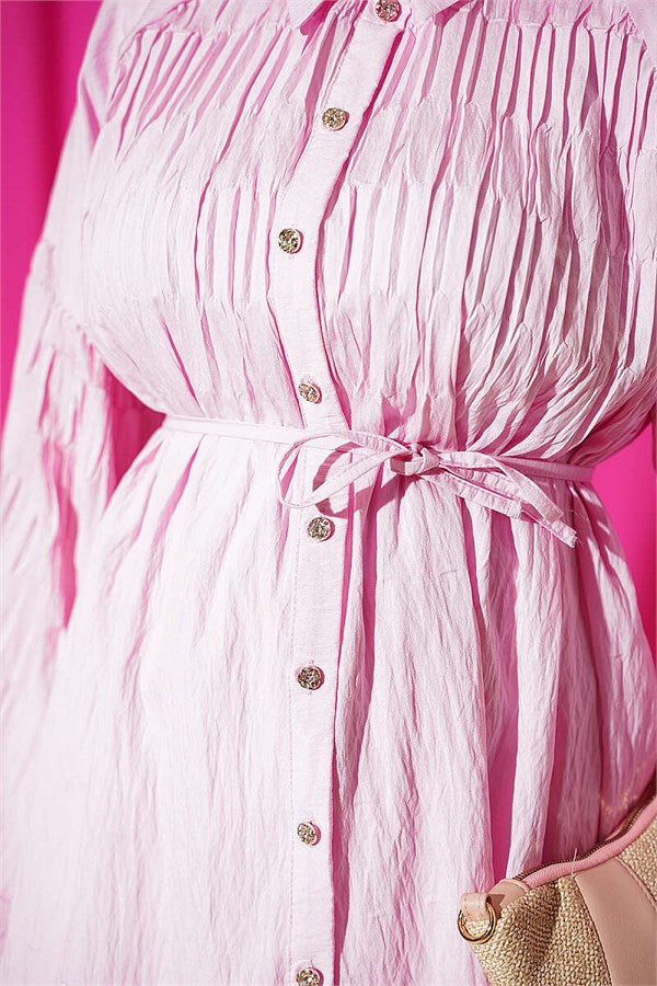 Wide-Sleeved Gathered Two-Piece Set in Pink