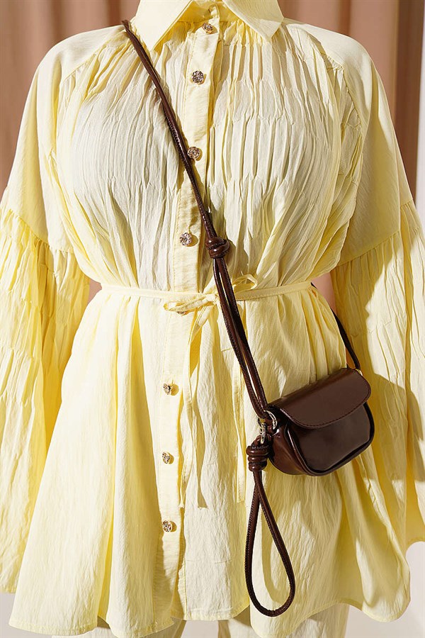 Wide-Sleeved Gathered 2 Piece Set in Yellow
