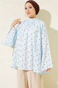 Loose-fitting Tunic with Wide Sleeves and Polka Dots, Baby Blue