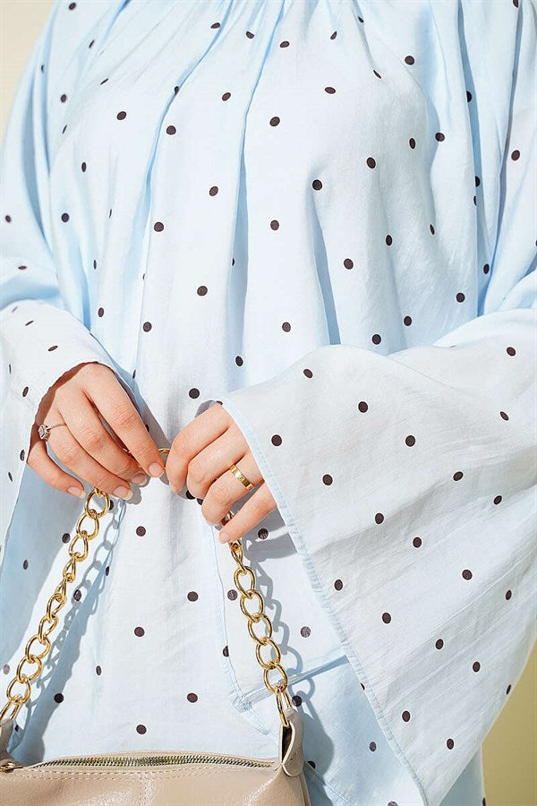 Loose-fitting Tunic with Wide Sleeves and Polka Dots, Baby Blue