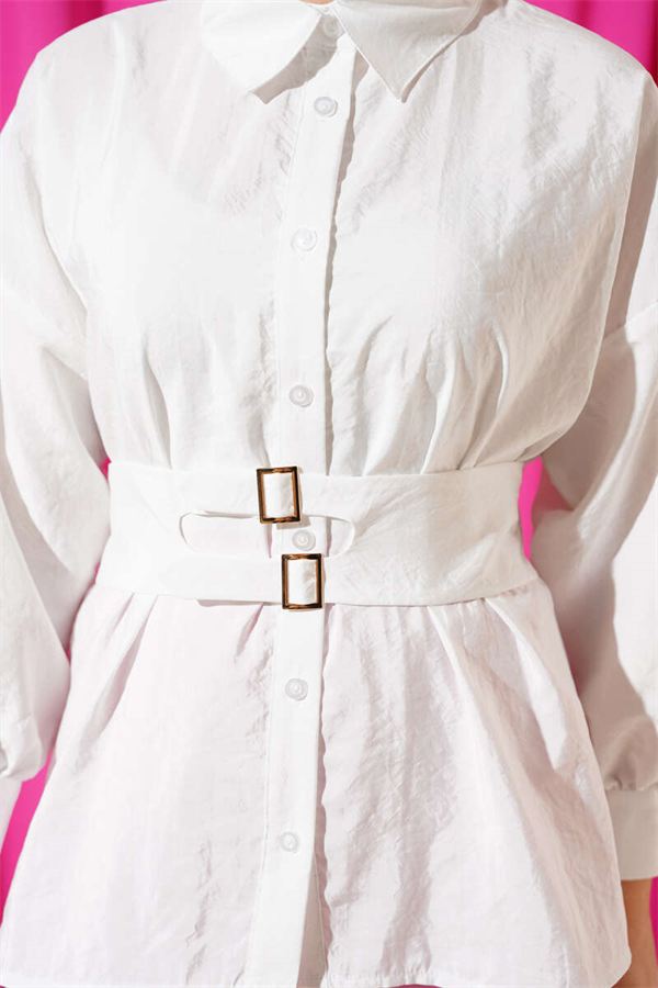 White Shirt with Wide Elastic Waistband