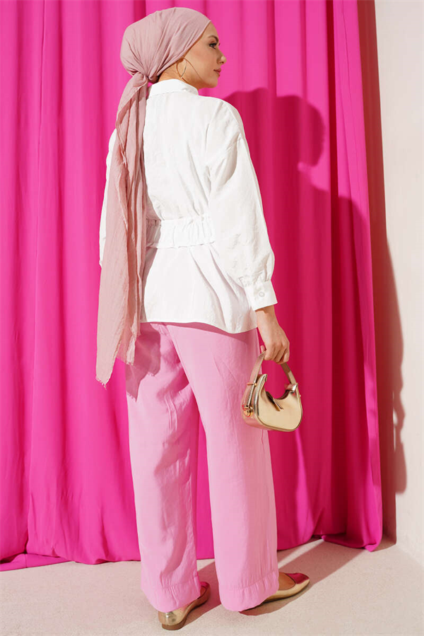 White Shirt with Wide Elastic Waistband