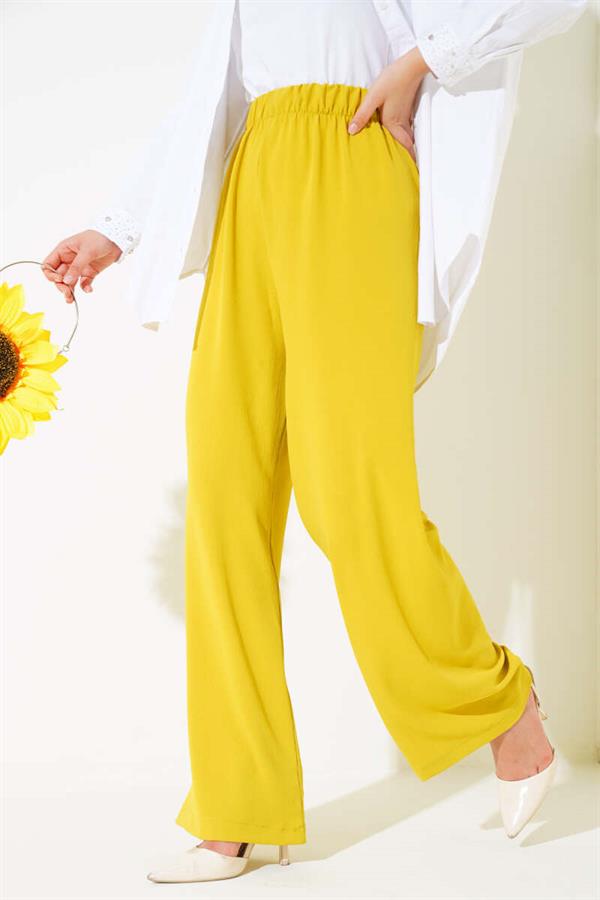 Wide Leg Elastic Waist Trousers Mustard