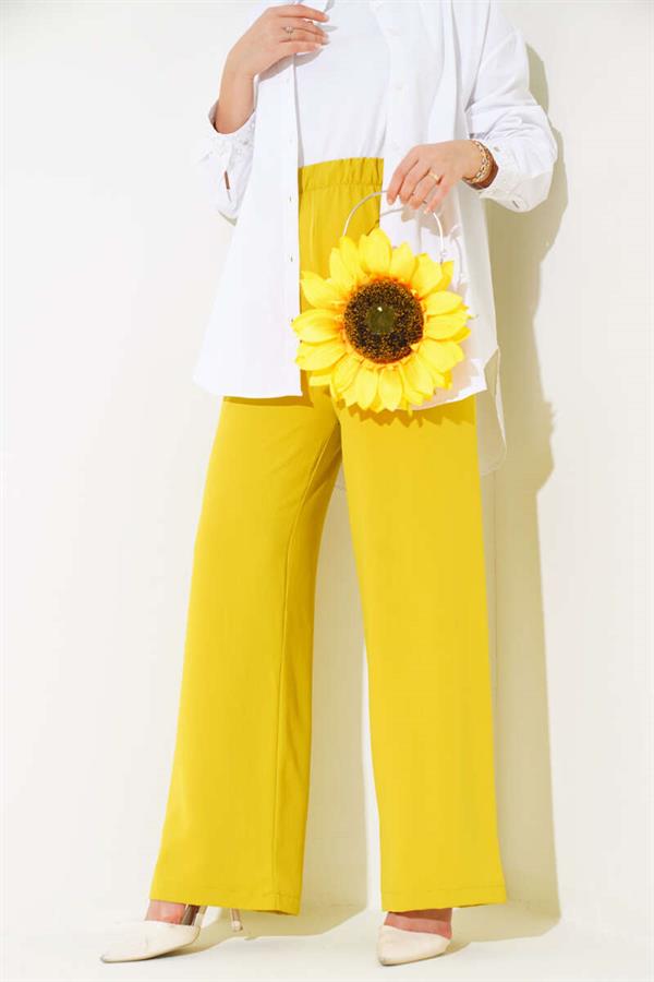 Wide Leg Elastic Waist Trousers Mustard