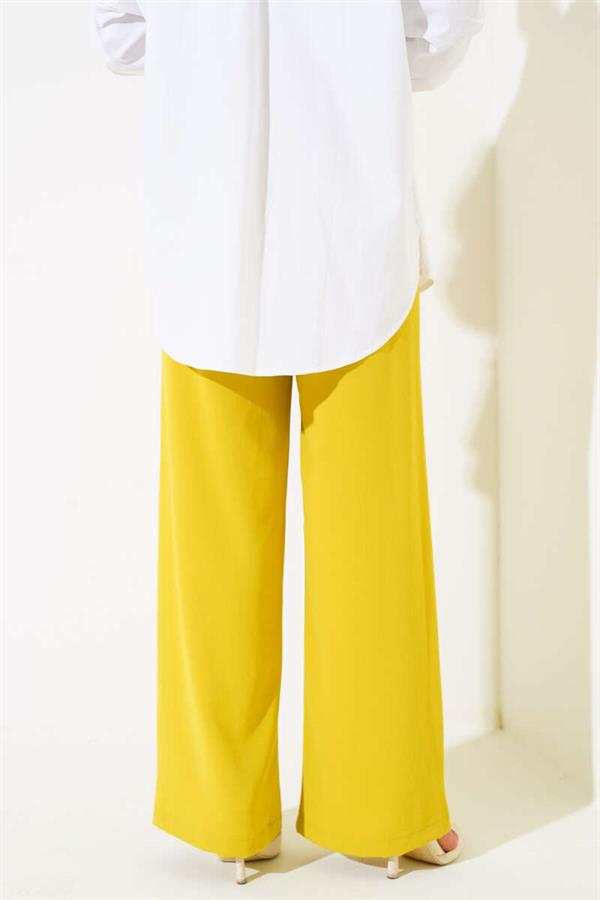 Wide Leg Elastic Waist Trousers Mustard
