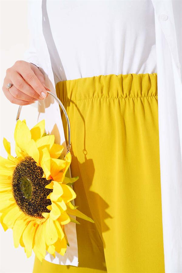 Wide Leg Elastic Waist Trousers Mustard