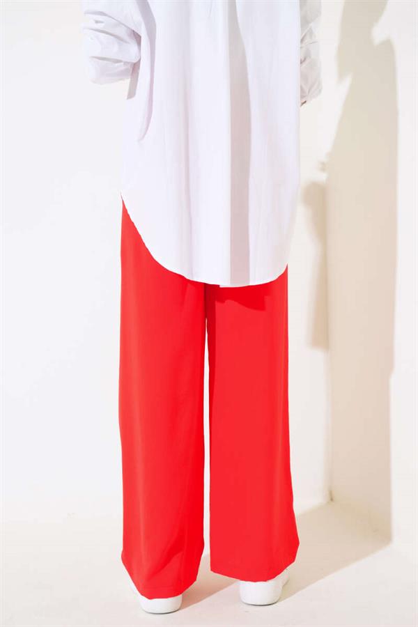 Wide Leg Elastic Waist Trousers Red