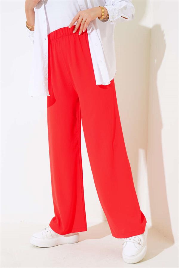 Wide Leg Elastic Waist Trousers Red