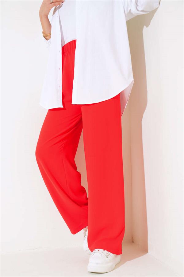Wide Leg Elastic Waist Trousers Red