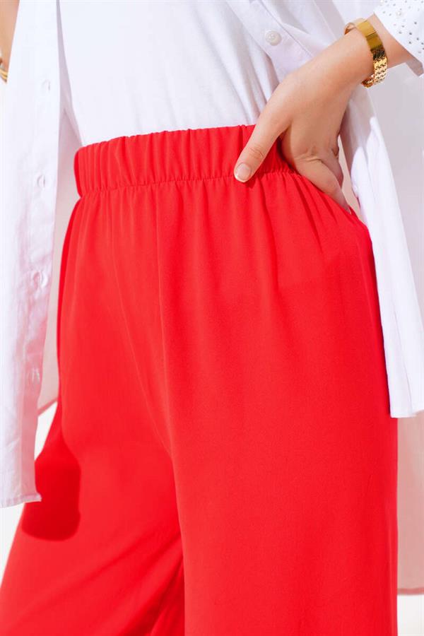 Wide Leg Elastic Waist Trousers Red
