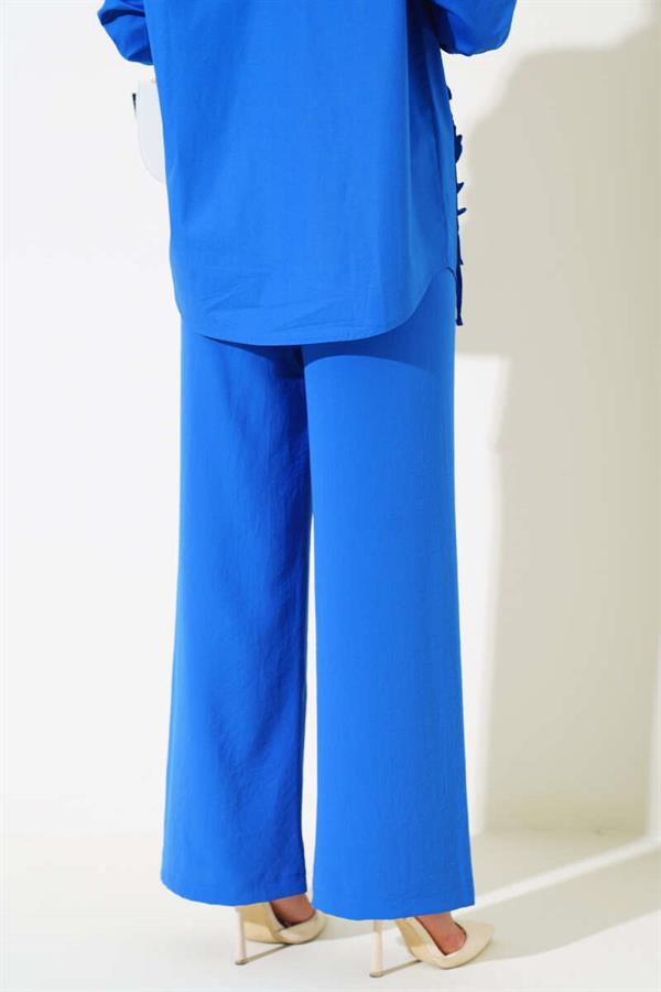 Wide Leg Elastic Waist Trousers in Saxe
