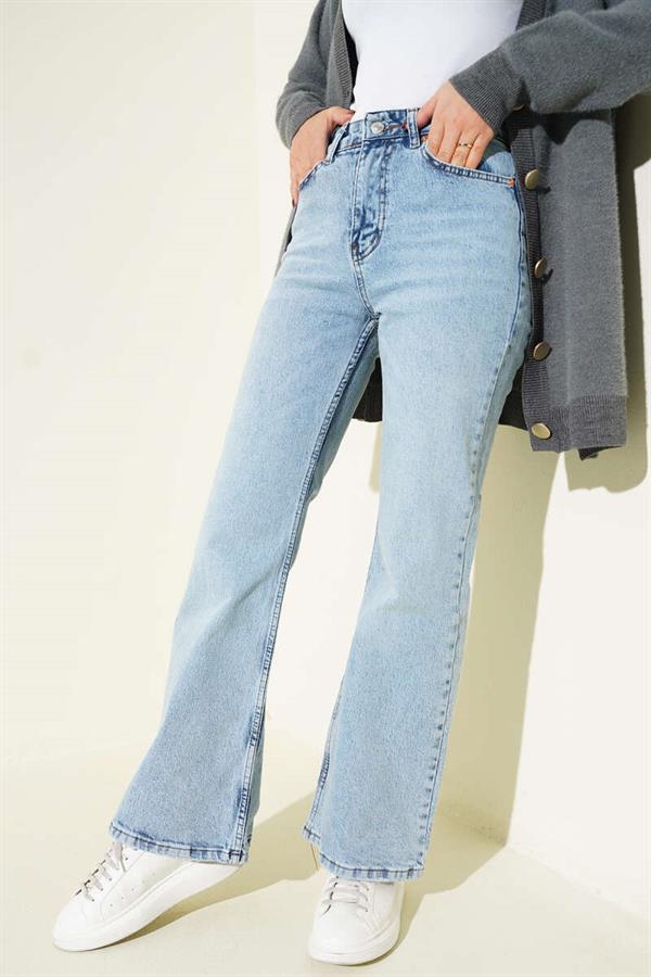 Wide Leg Buttoned Jeans Light Snow