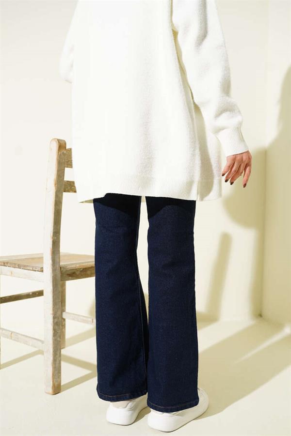 Wide Leg Buttoned Jeans Navy Blue