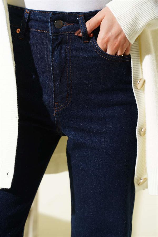 Wide Leg Buttoned Jeans Navy Blue