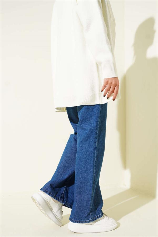 Wide Leg Buttoned Jeans Blue