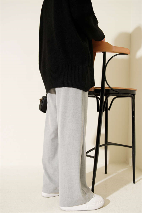 Wide Leg Button-Down Trousers Grey