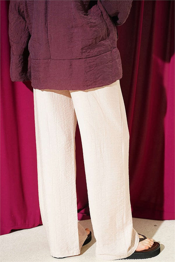Wide-Leg Pants with Elastic Waistband, Beige