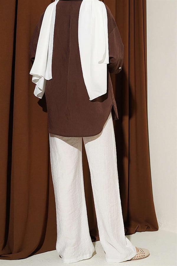 Wide-Leg Pants with Elastic Waistband, Ecru