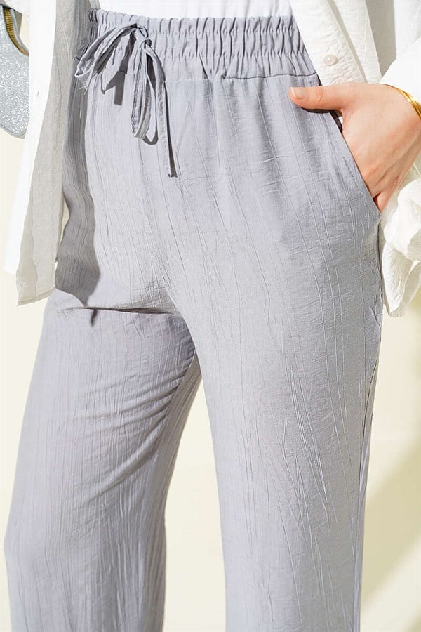 Wide-Leg Pants with Elastic Waistband, Grey