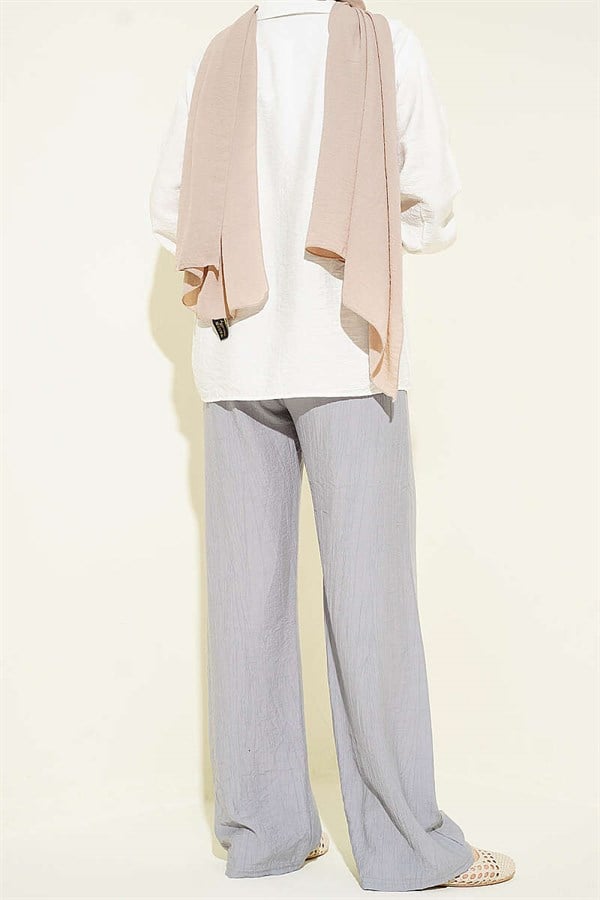 Wide-Leg Pants with Elastic Waistband, Grey