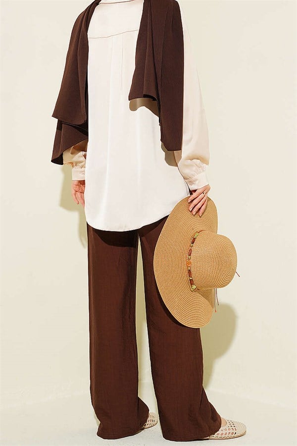Wide-Leg Pants with Elastic Waistband, Brown