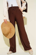 Wide-Leg Pants with Elastic Waistband, Brown