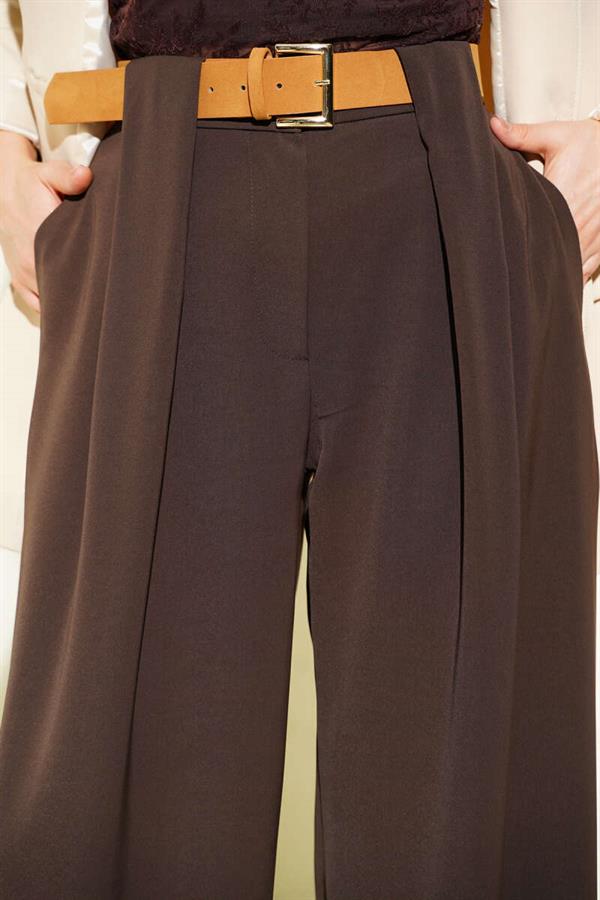 Wide-Leg Palazzo Fabric Trousers, Brown