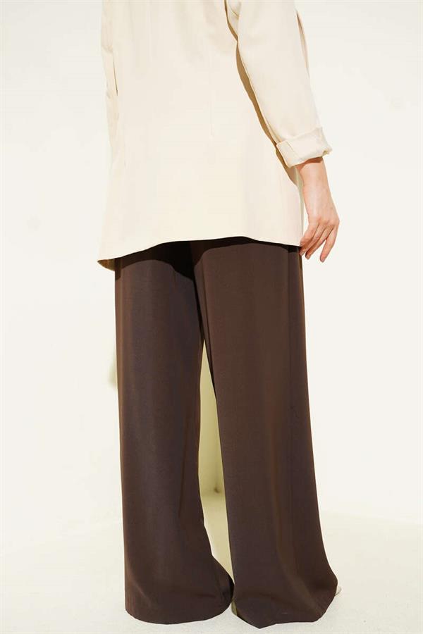 Wide-Leg Palazzo Fabric Trousers, Brown