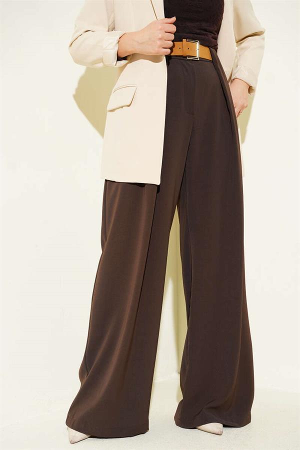 Wide-Leg Palazzo Fabric Trousers, Brown