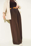 Wide-Leg Palazzo Fabric Trousers, Brown
