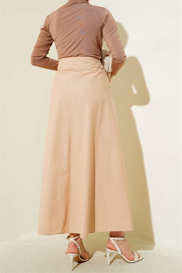 Wide Pleated Pocket Skirt Camel