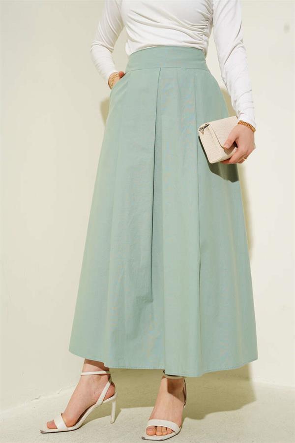 Wide Pleated Pocket Skirt Mint