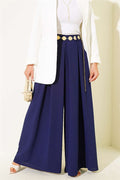 Wide Pleated Pocket Skirt Trousers Navy Blue
