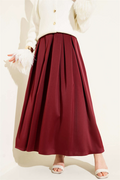 Wide Pleated Satin Skirt Burgundy