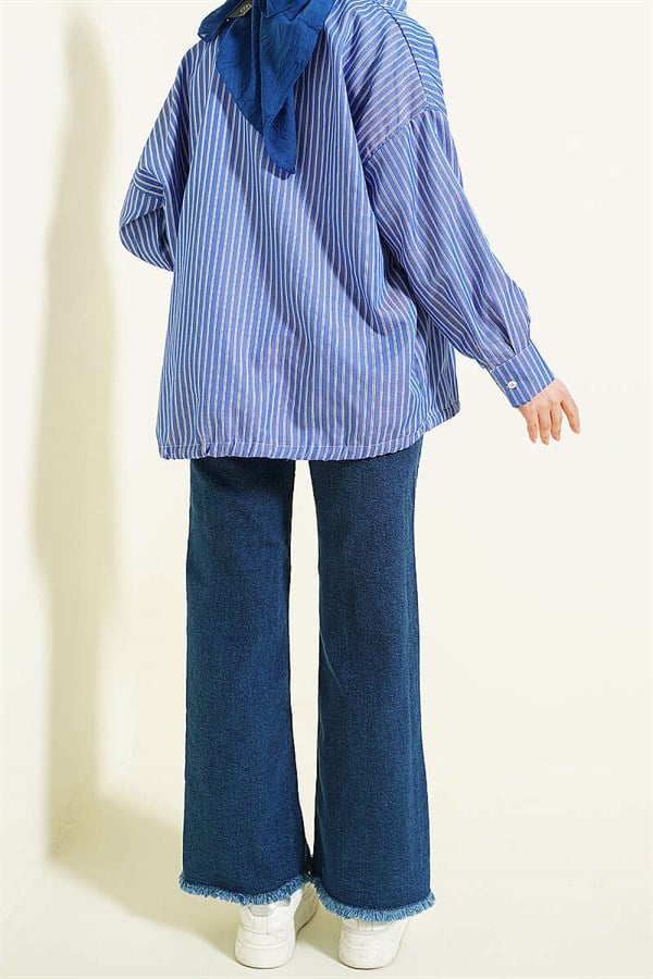 Wide Fringed Hem Denim Jeans